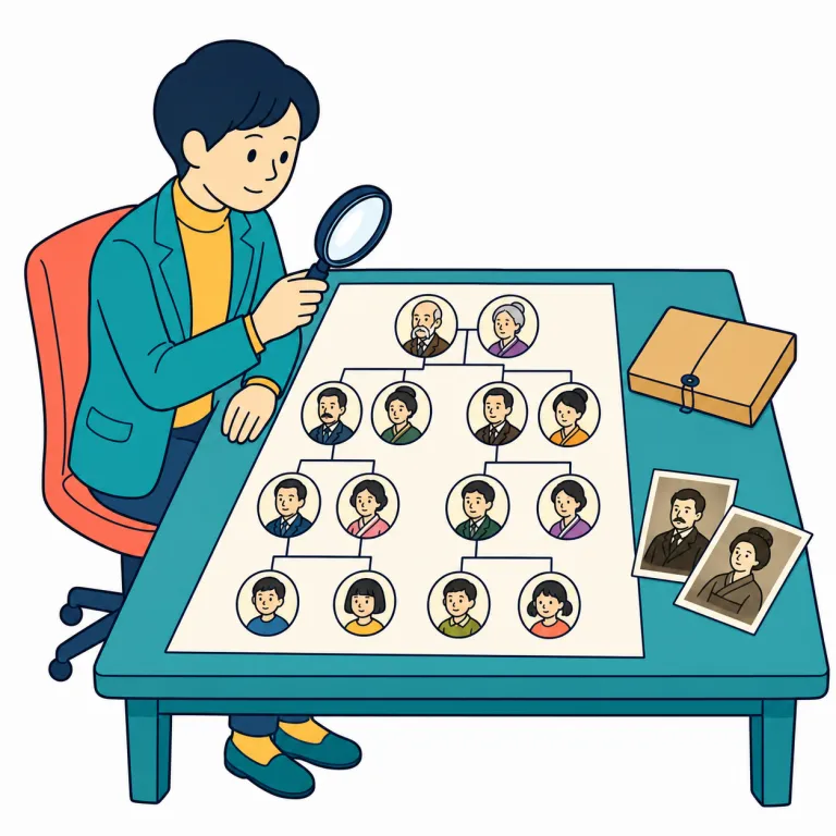 genealogist（系図学者・noun）の覚え方イラスト
