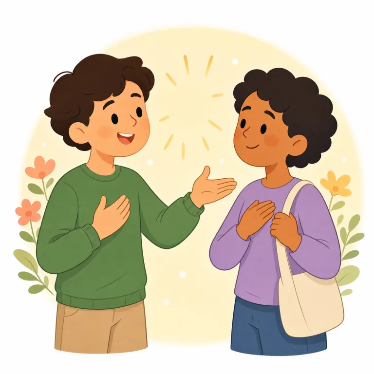 genially（にこやかに・副詞）の覚え方イラスト — genially は genial「愛想のよい、親しみやすい」に -ly が付いた副詞です