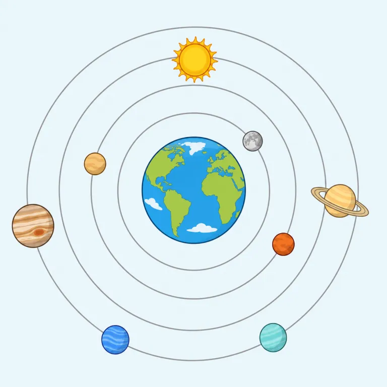 geocentric（地球中心の・形容詞）の覚え方イラスト — geocentric は「地球を中心にした、地球を基準にした」という形容詞です
