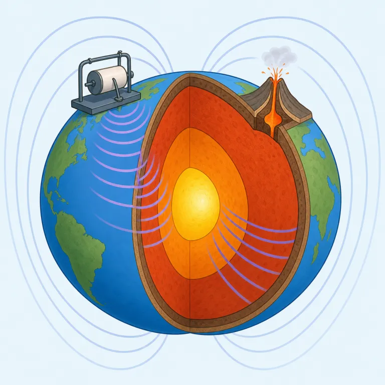 geophysical（地球物理学的・形容詞）の覚え方イラスト — geophysical は geography・geology の geo- と、physical「物理の」をそのまま足して考えると覚えやすいです