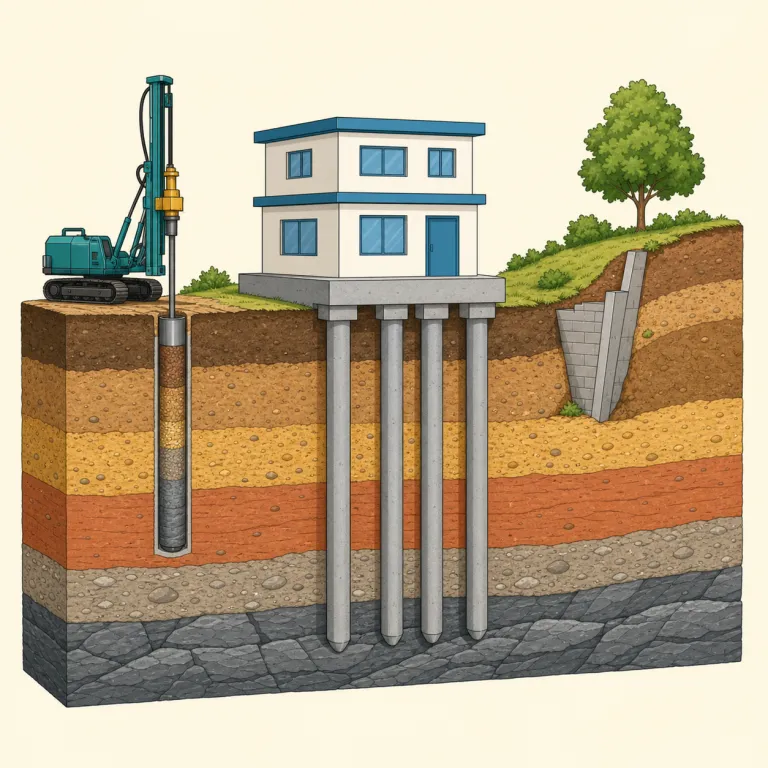 geotechnical（土質工学の・形容詞）の覚え方イラスト — geotechnical は geo-「地面・大地」と technical「技術的な」を合わせた語です