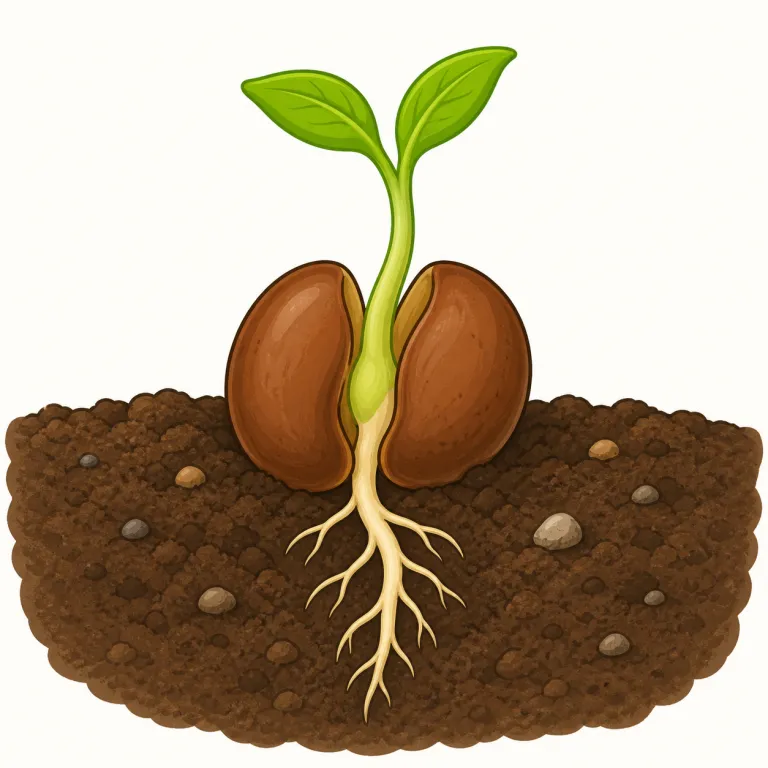 germinate（発芽する・動詞）の覚え方イラスト — まず seed が土の中で動き出す場面と結びつけると覚えやすい語です