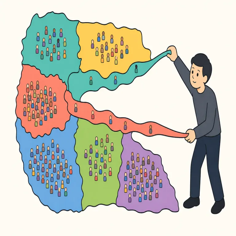 gerrymander（選挙区割りを不正操作する・動詞）の覚え方イラスト — 政治・選挙の文脈で固めて覚える語