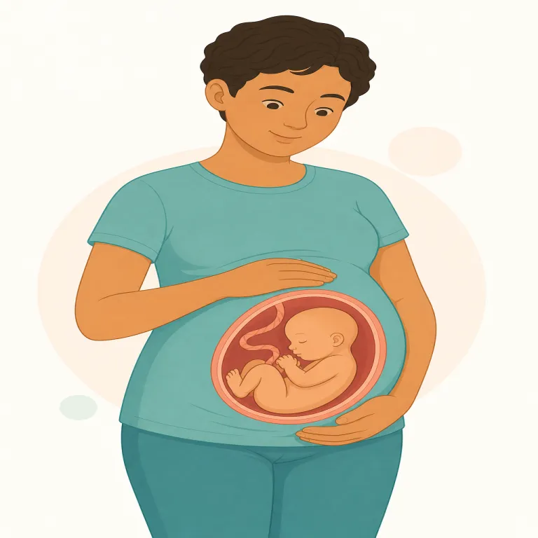 gestational（妊娠中の・形容詞）の覚え方イラスト — pregnant が日常語なら、gestational はその医学版だと覚えると定着しやすいです
