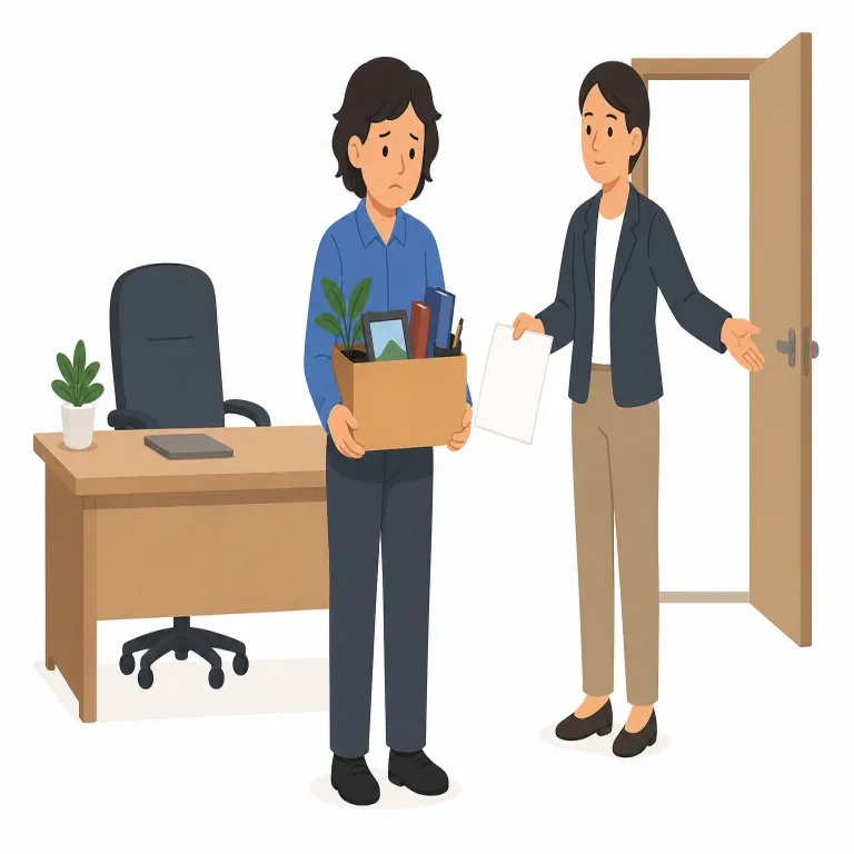 get fired（首になる・句動詞）の覚え方イラスト — まず "fire" は名詞の「火」だけでなく、動詞で「首にする」も非常によく使うと押さえると覚えやすいです