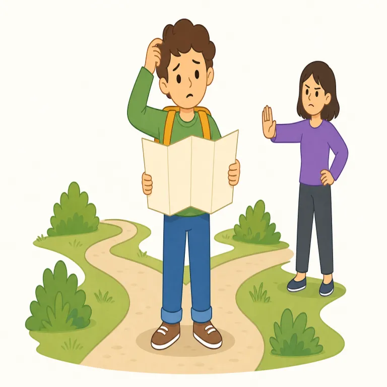 get lost（道に迷う / 失せろ・イディオム）の覚え方イラスト — まず get + lost をそのまま「lost の状態になる」と捉えると覚えやすい