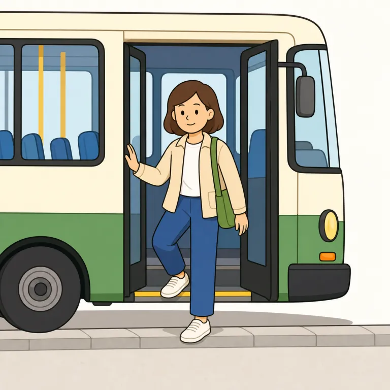 get off（降りる・句動詞）の覚え方イラスト — off は「接していたものから離れる」感覚を持つ