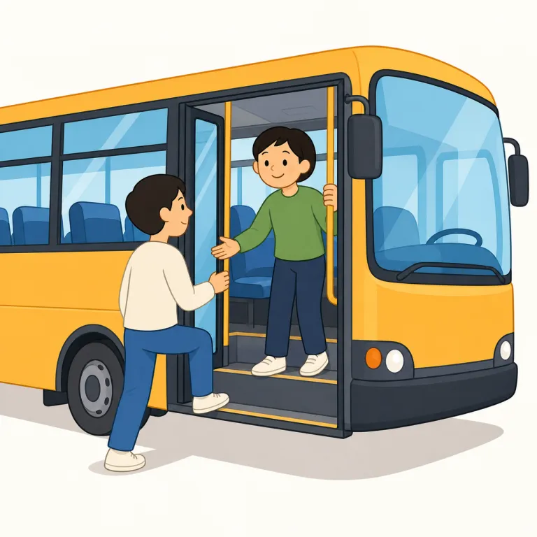 get on（（乗り物に）乗る、（人と）うまくやっていく・句動詞）の覚え方イラスト — on を「上に接する」と捉えると覚えやすい