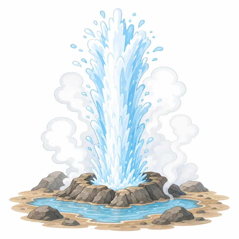 geyser（間欠泉・名詞）の覚え方イラスト — 「間欠的に熱湯が上へ噴き上がる場所」という映像で覚えると定着しやすい語
