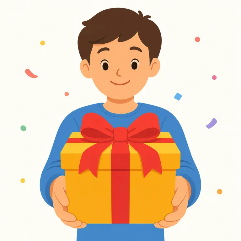 gift（贈り物・名詞）の覚え方イラスト — まず普段の gift＝「贈り物」を思い出し、「その人に最初から与えられているもの」と考えると、才能の意味に自然につながる