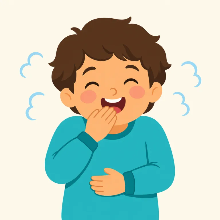 giggly（くすくす笑う・形容詞）の覚え方イラスト — giggly は giggle「くすくす笑う」からできた形容詞です