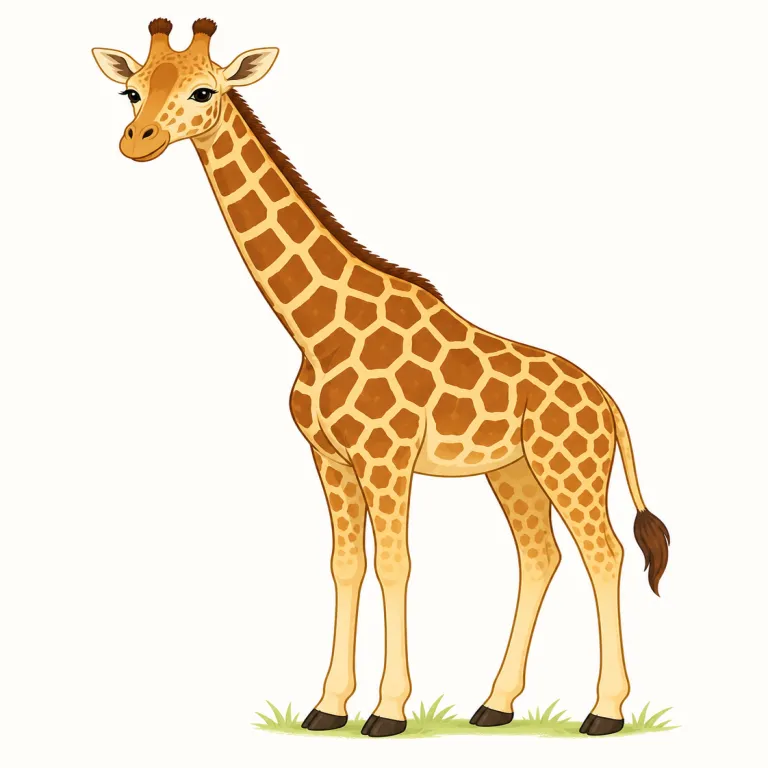 giraffe（キリン・名詞）の覚え方イラスト — 「giraffe」は意味をひねらず、まず“首が極端に長く、斑点がある動物”という鮮明な絵で覚えるのが最短です