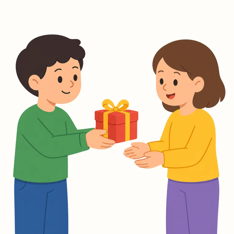 give（与える・動詞）の覚え方イラスト — give はまず基本の「与える」を核に置くと、「自分の主張・時間・席・主導権を相手に渡す」→「譲る」に自然に広がります