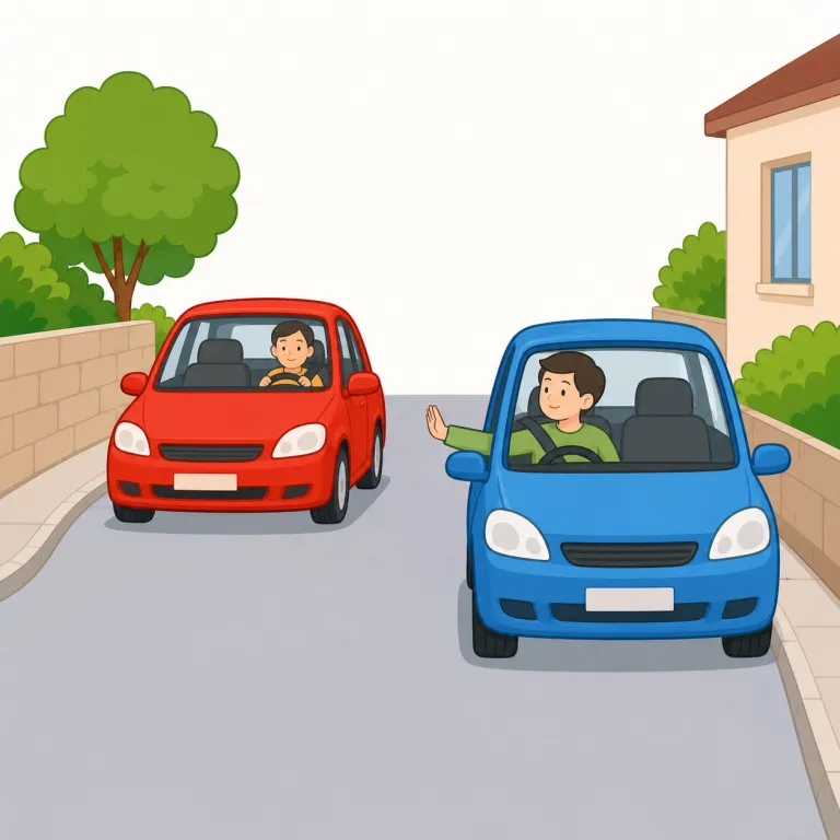 give way（道を譲る・句動詞）の覚え方イラスト — give way は、相手に way「進む道・余地」を give「与える」と考えると「道を譲る」がつかみやすいです