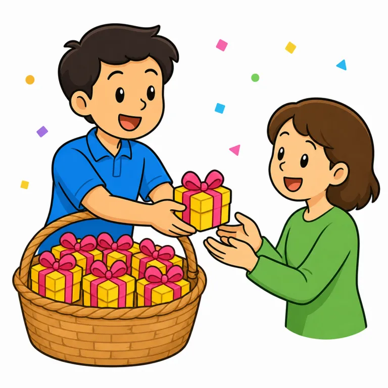 giveaway（景品、配布品・noun）の覚え方イラスト