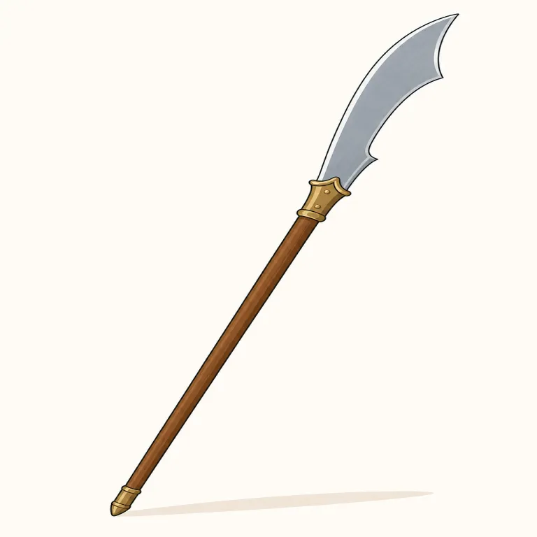 glaive（大刃の長柄武器・名詞）の覚え方イラスト — glaive は単独で覚えるより、「blade が付いた pole weapon」として固定すると残りやすい語です
