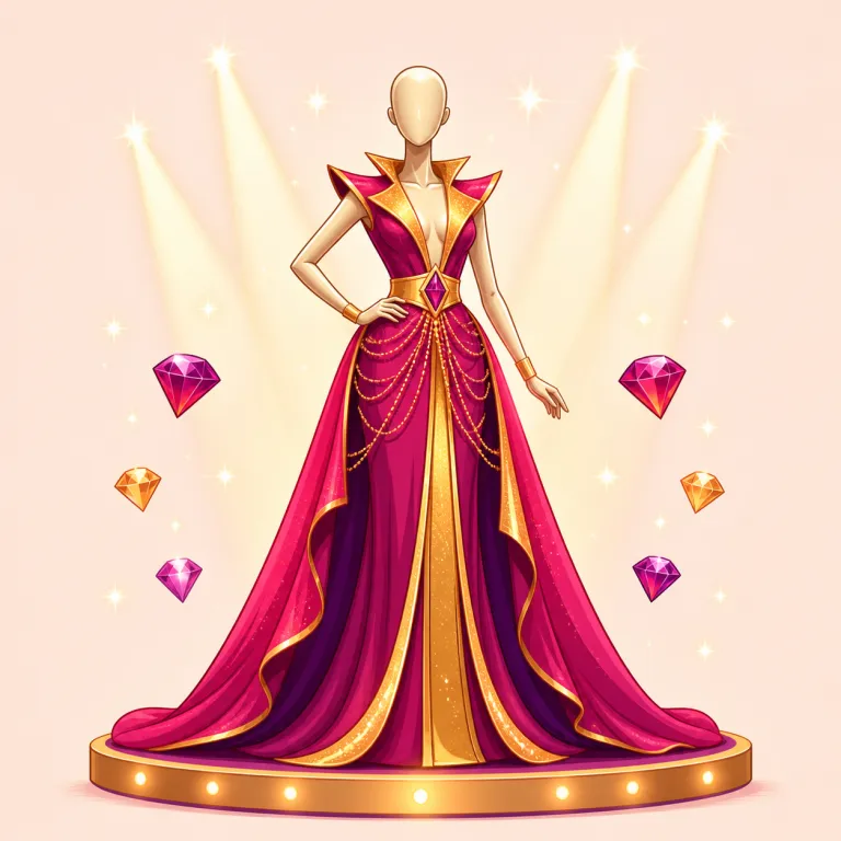 glam（華やかさ・名詞）の覚え方イラスト — glamour（魅力・華やかさ）を短くした口語で、showbiz glam や old Hollywood glam のように、きらびやかな服装や世界を表す