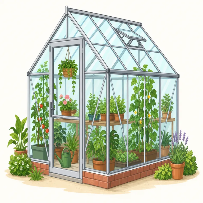 glasshouse（温室・名詞）の覚え方イラスト — glass は「ガラス」、house は「家」です