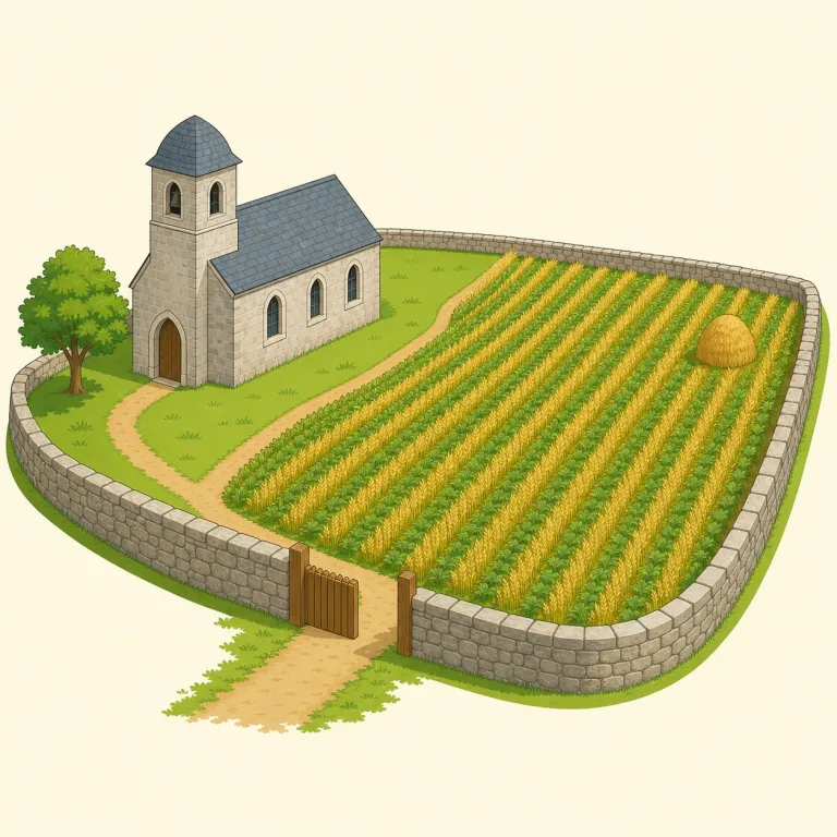 glebe（教会付属地・名詞）の覚え方イラスト — まず land / field / soil の仲間として覚えると残りやすい語です