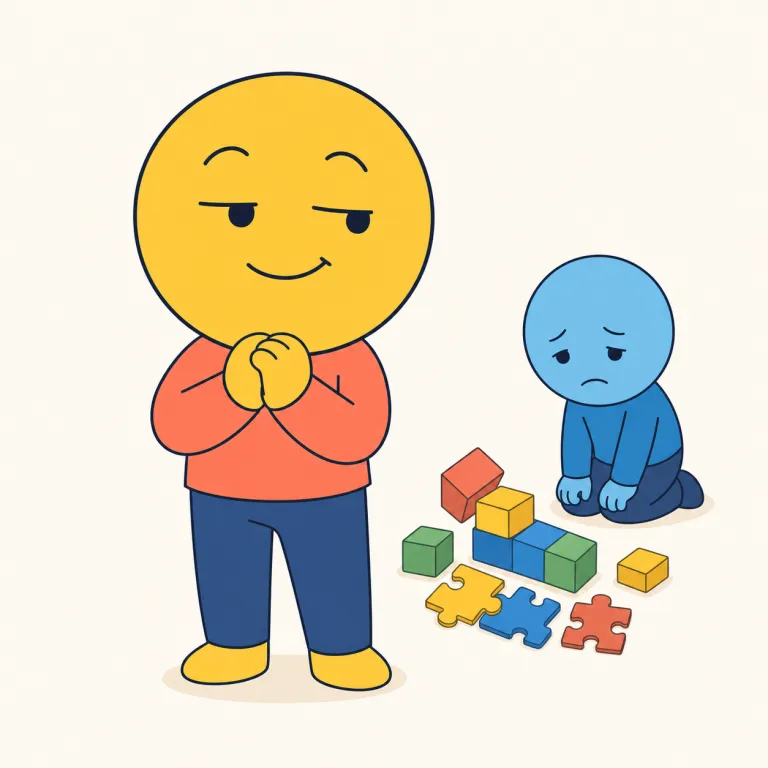 gloat（ほくそ笑む・動詞）の覚え方イラスト — gloat は「うれしい」ではなく、相手の失敗や自分の優位を見て、嫌味っぽく満足する語