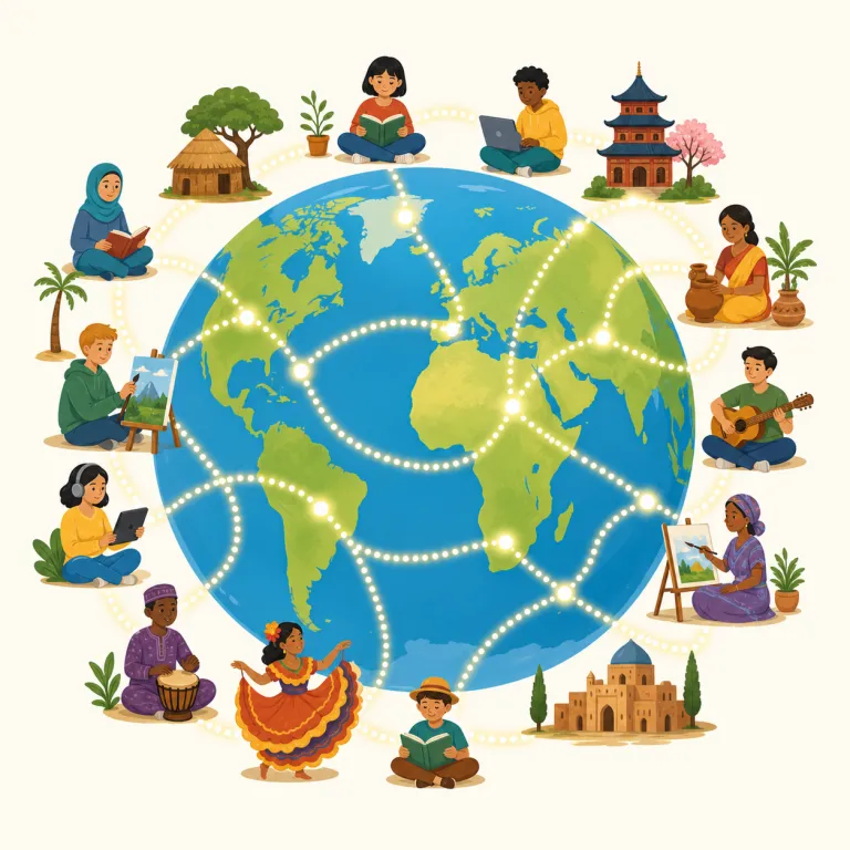 globally（世界的に・副詞）の覚え方イラスト — global を知っていれば、副詞化した globally は「グローバルに→世界規模で」と取りやすい