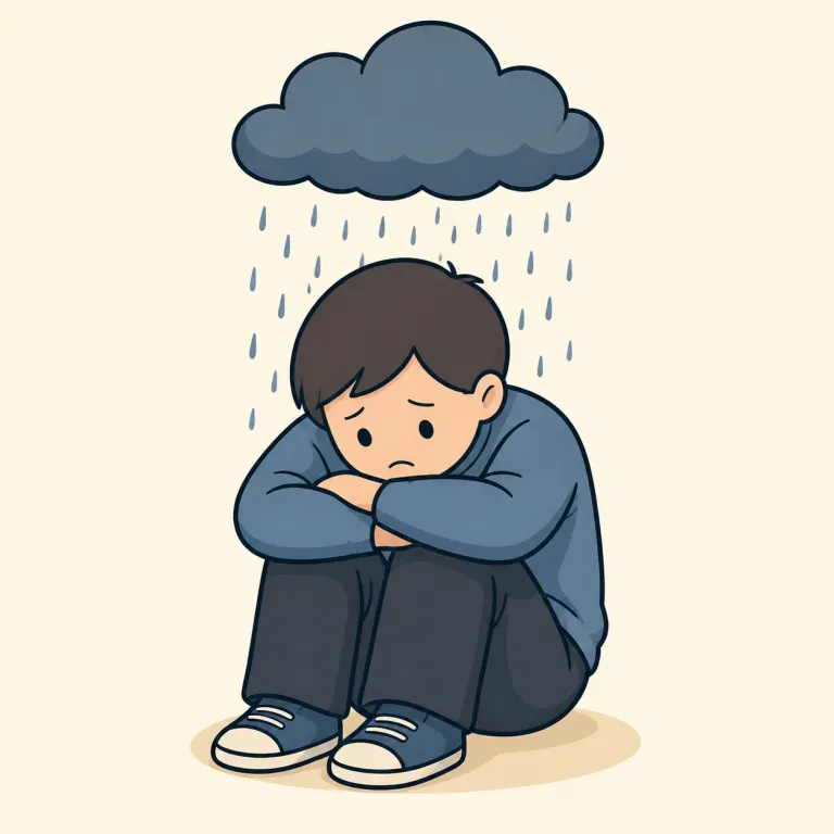 gloomy（憂うつな・adjective）の覚え方イラスト