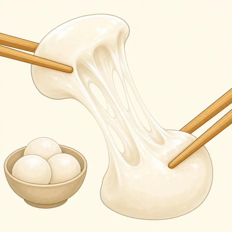 glutinous（もちもちした・形容詞）の覚え方イラスト — glutinous は、まず gluten を知っていると覚えやすい語です