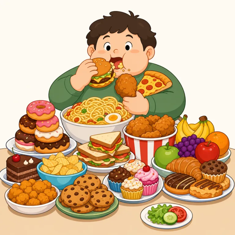 gluttonous（大食の・形容詞）の覚え方イラスト — gluttonous は名詞 glutton「大食家、大食漢」に形容詞を作る -ous が付いた語です