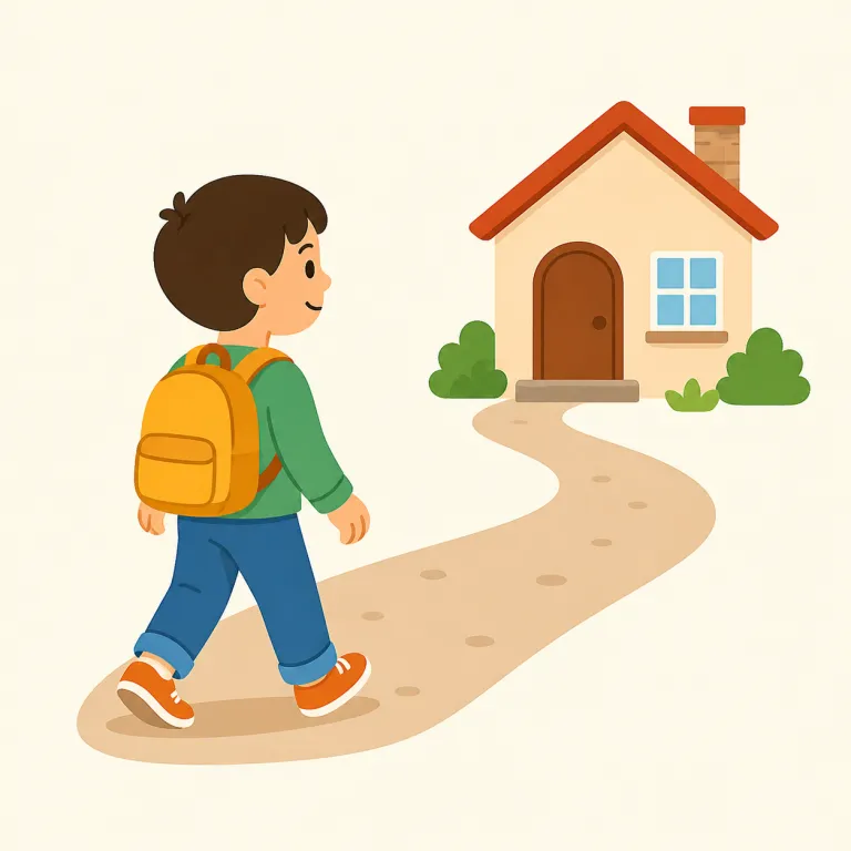 go back to（戻って行く・句動詞）の覚え方イラスト — goは「行く」、backは「元の方向へ」、toは「到達先」を示します