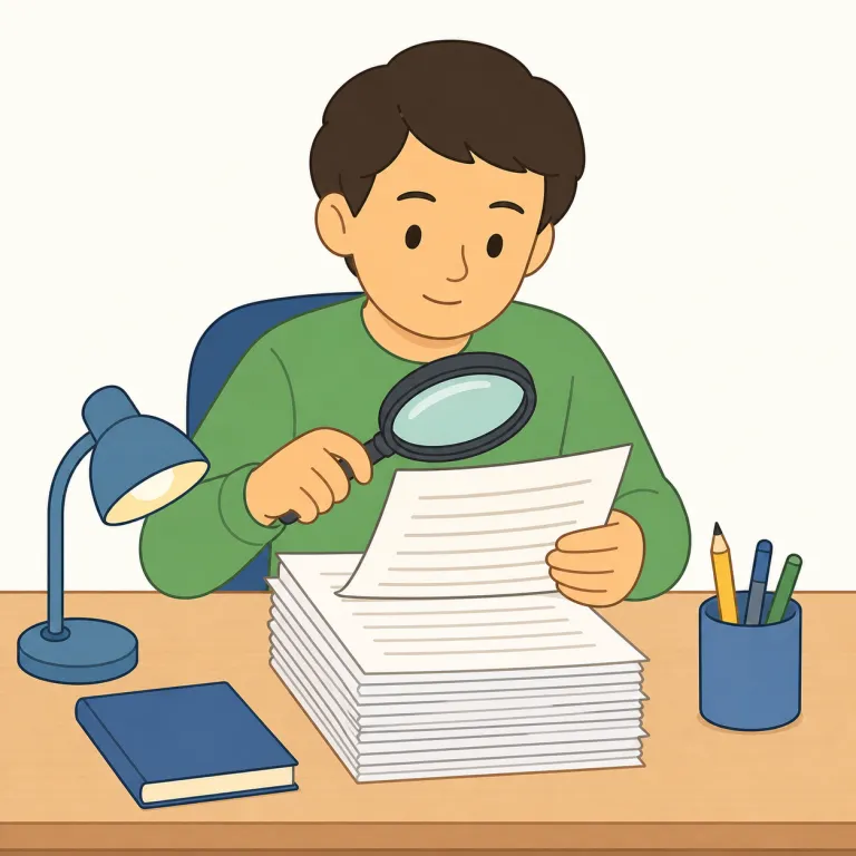 go over（見直す・句動詞）の覚え方イラスト — go over は、書類・ノート・計画などをもう一度たどり、誤りや抜けがないか確認する意味で覚えましょう