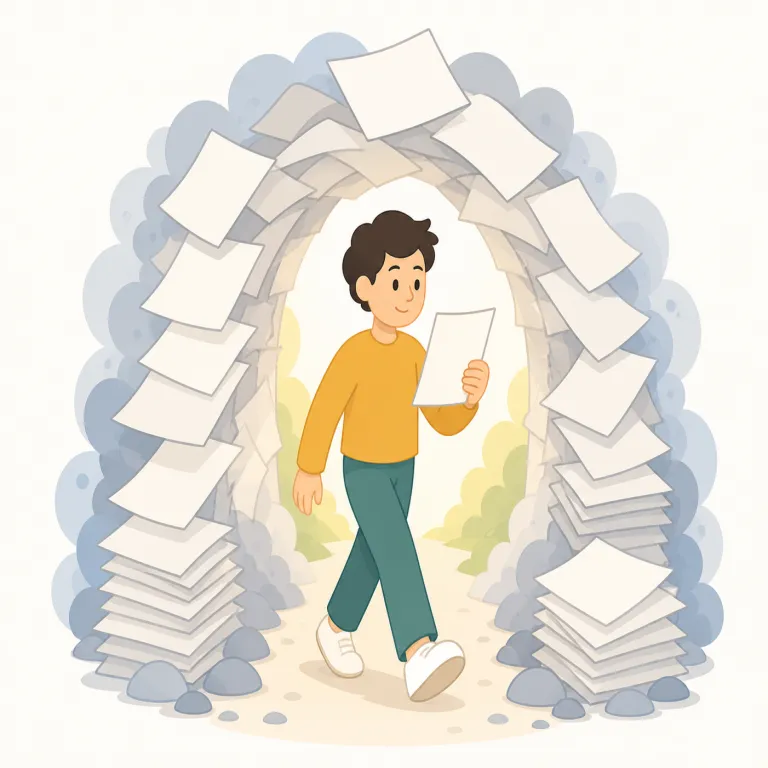go through（（困難などを）経験する、通り抜ける、（書類などに）目を通す・句動詞）の覚え方イラスト — through の核は「中を通って向こう側へ」