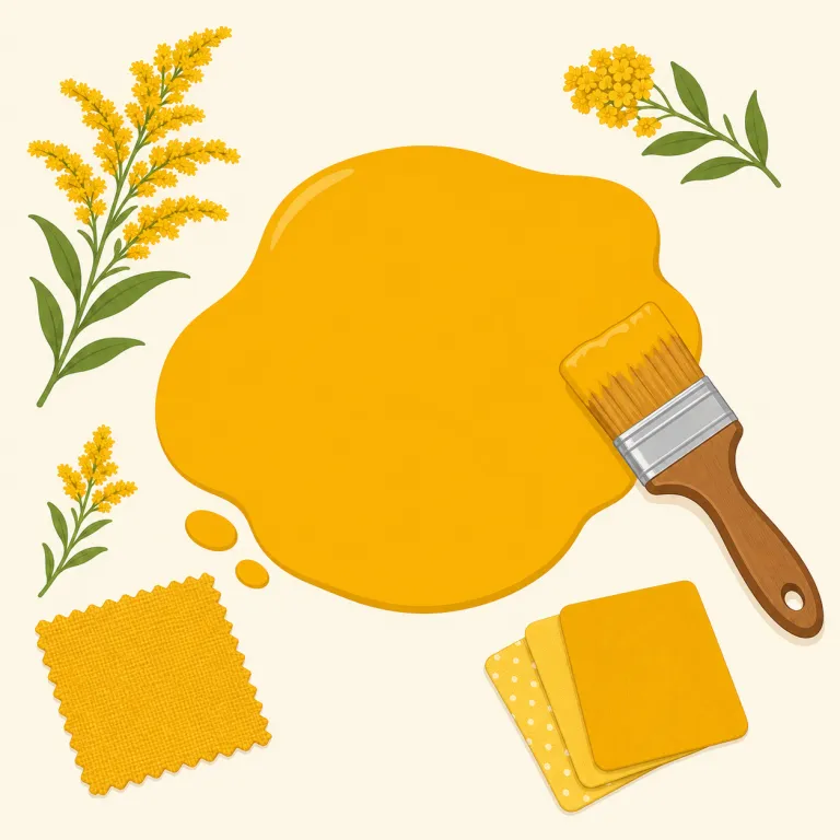 goldenrod（アキノキリンソウ属の植物・名詞）の覚え方イラスト — 植物名の goldenrod は、golden「金色の」と rod「細い棒・茎」を合わせて、黄色い花が細い茎の先に立つ姿を思い浮かべると覚えやすいです