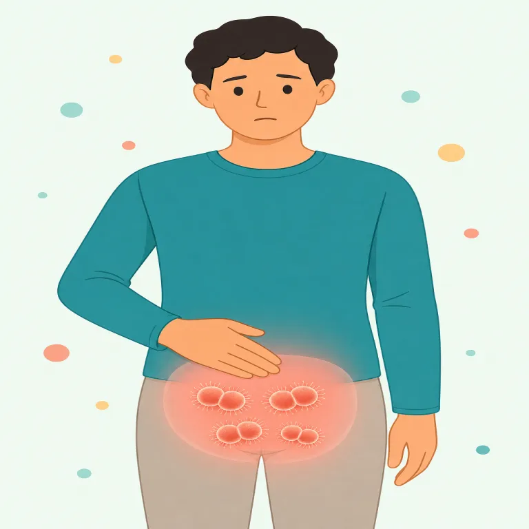 gonorrhea（淋病・名詞）の覚え方イラスト — まず後半の -rrhea を diarrhea（下痢）で覚えると、「体液や分泌物が出る感じの医学語尾」だとつかめます
