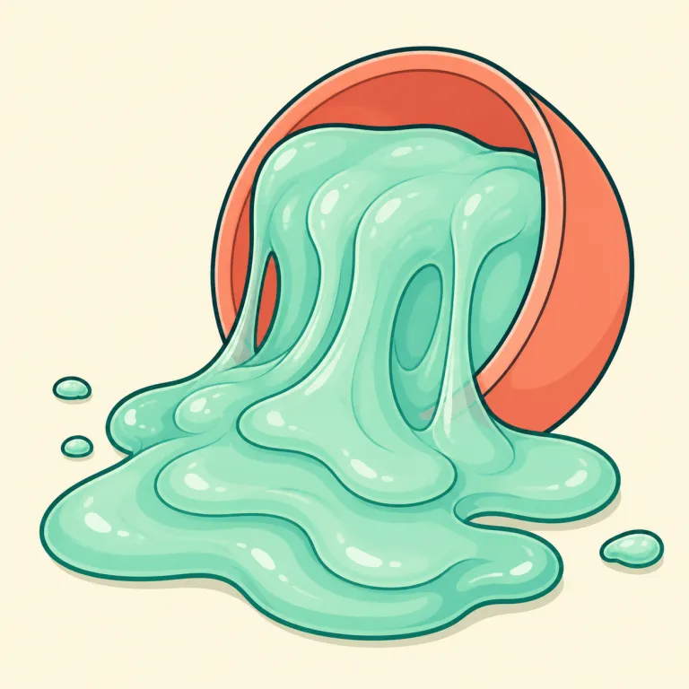 goo（ねばねばしたもの・名詞）の覚え方イラスト — 液体と固体の中間のような、糸を引く正体不明の物を思い浮かべる