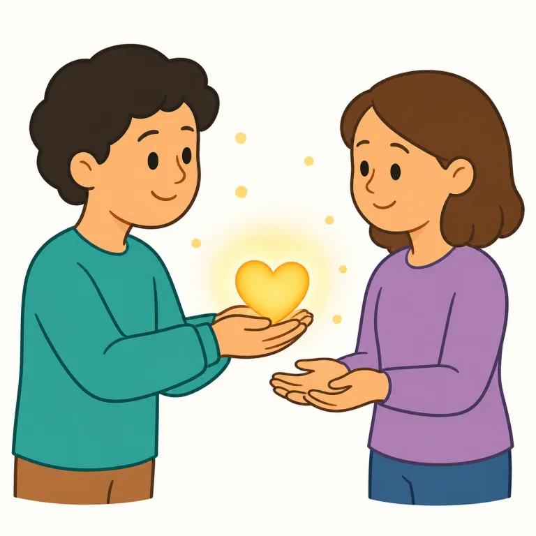 goodwill（善意・名詞）の覚え方イラスト — good + will で「相手に向いた良い気持ち」と分けると覚えやすい語