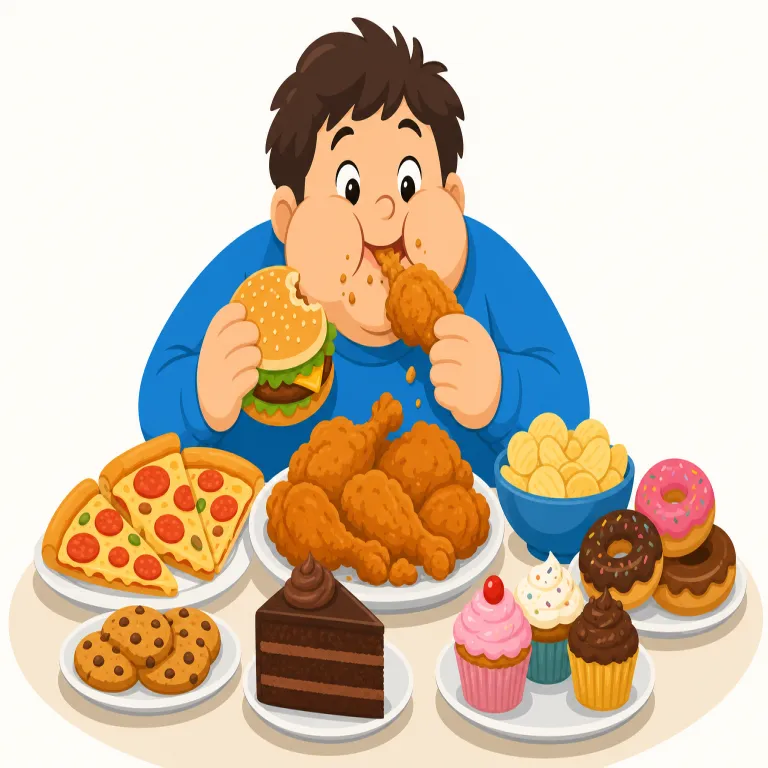 gorge（むさぼり食う・verb）の覚え方イラスト