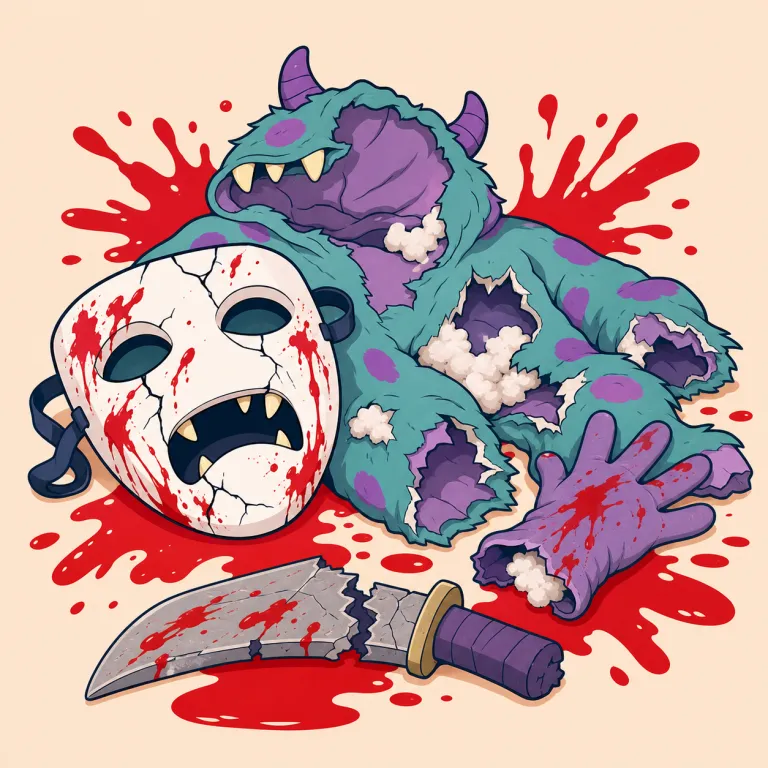 gory（血みどろの・形容詞）の覚え方イラスト — gory は日常の bloody より一段きつく、見ていられないほど生々しい流血表現に使う語と覚えると定着しやすいです