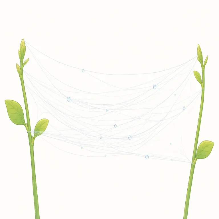 gossamer（クモの糸・名詞）の覚え方イラスト — gossamer を覚えるときは、spiderweb の網目全体ではなく、風に流されそうな一本の thread を思い浮かべるのが有効です