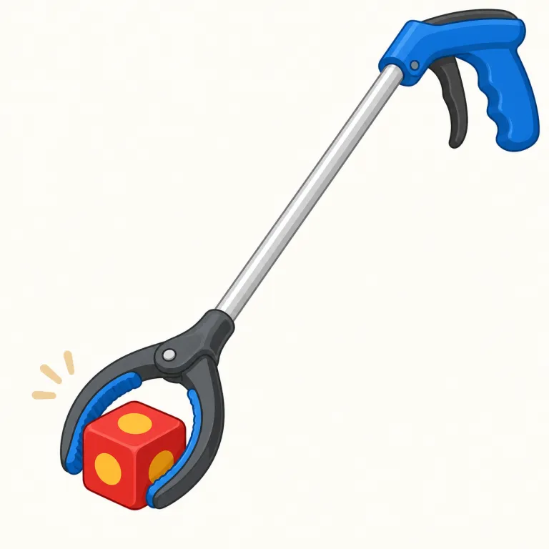grabber（物をつかむ道具、把持器・名詞）の覚え方イラスト — まず基礎の動詞 grab「ひょいっとつかむ」を押さえると覚えやすいです