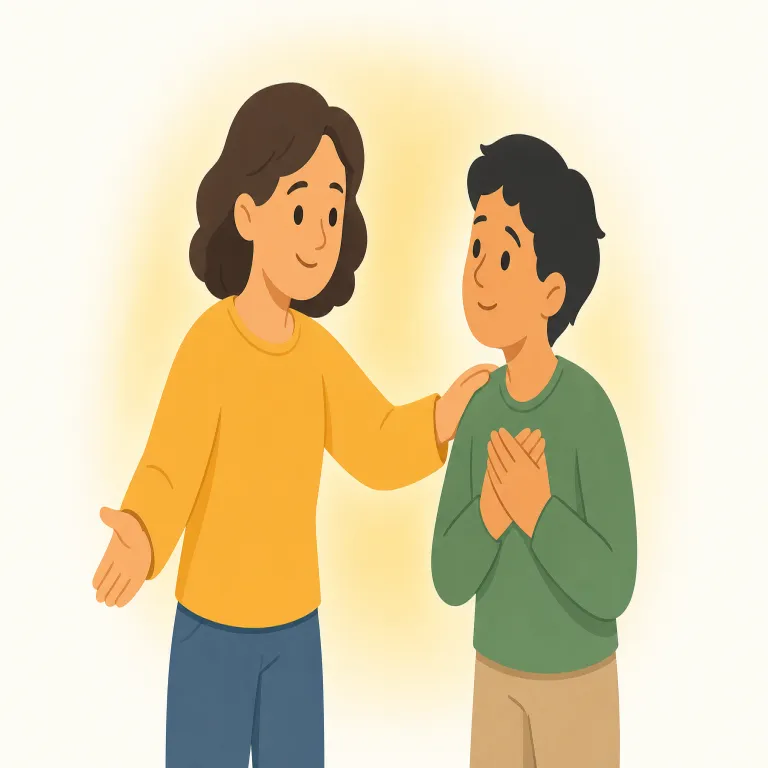 gracious（親切な・形容詞）の覚え方イラスト — gracious は「親切で思いやりのある」態度を表す形容詞として覚えます