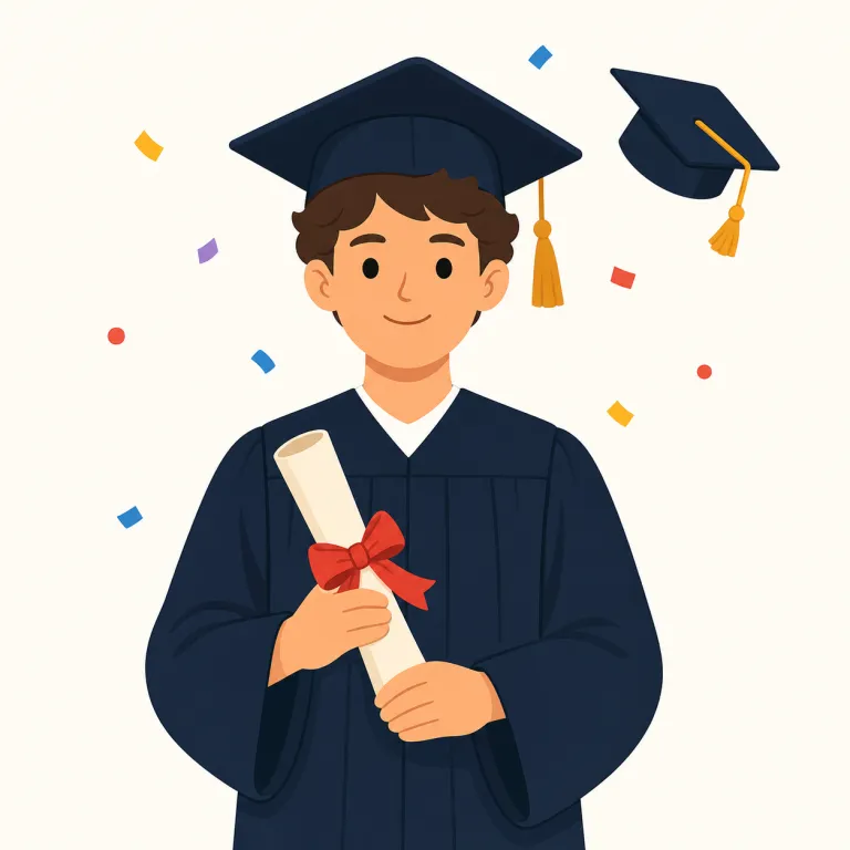 graduation（卒業・名詞）の覚え方イラスト — graduate を知っていれば、その出来事・結果を名詞にしたのが graduation