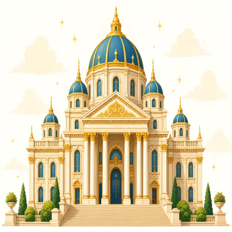 grand（壮大な・形容詞）の覚え方イラスト — この grand は、立派さの評価よりも、景色・建物・式典・計画などが大きなスケールで人を圧倒する「壮大な」を表します