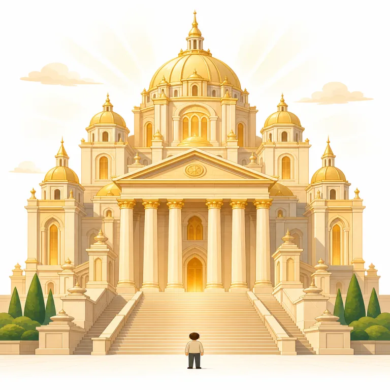 grandeur（壮大さ・名詞）の覚え方イラスト — grandeur は grand「大きく立派な」から来る名詞で、景観・建築・計画などが持つ「大きく広がる立派さ」を表します