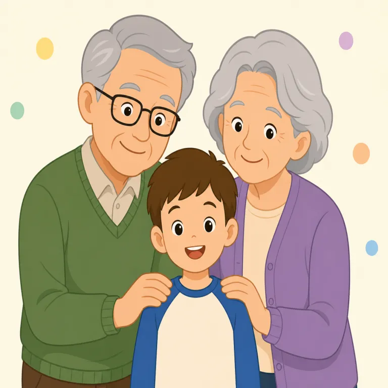 grandson（孫息子・名詞）の覚え方イラスト — まず son=息子 を軸に見ると覚えやすいです