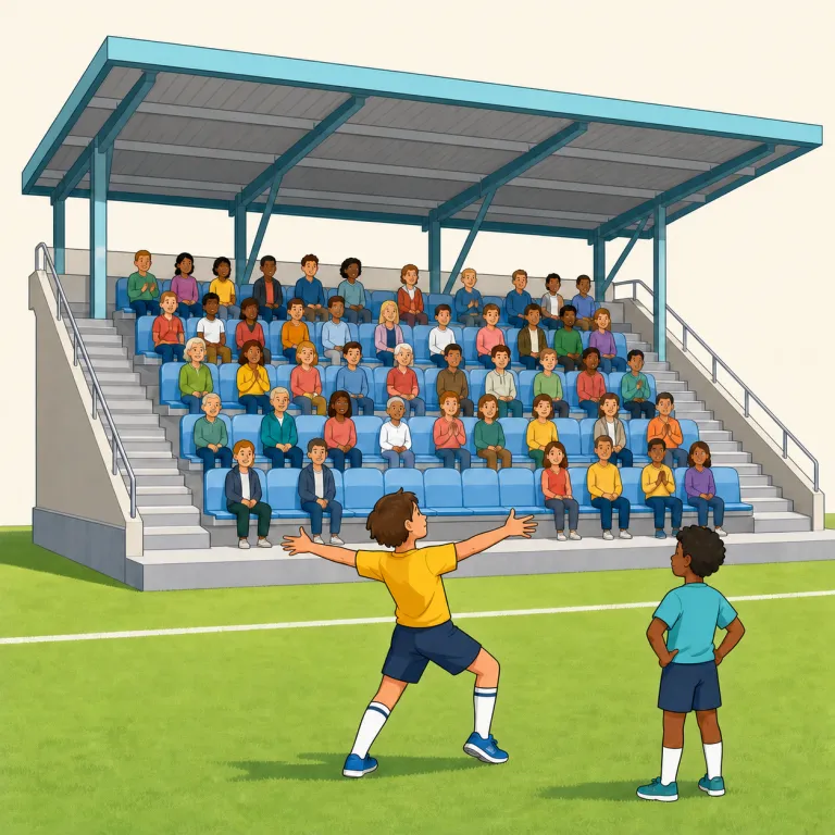 grandstand（観覧席／見栄を張る・名詞）の覚え方イラスト — grand + stand と見れば覚えやすいです