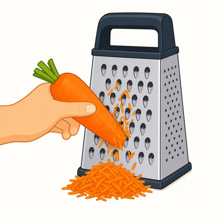 grate（すりおろす・動詞）の覚え方イラスト — grate は grater「おろし金」を使う動作としてまとめて覚えると定着しやすい