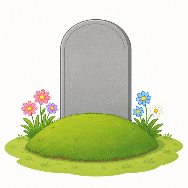 grave（墓・名詞）の覚え方イラスト — grave は「誰かが眠る地面の一点」として覚えると使い分けやすい語です