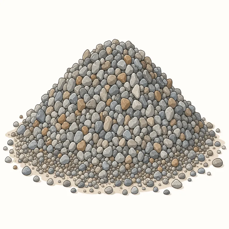 gravel（砂利・名詞）の覚え方イラスト — このエントリの gravel は、一粒の小石ではなく、道・庭・駐車場などに敷かれた小さな石の集まりとしての「砂利」を表します