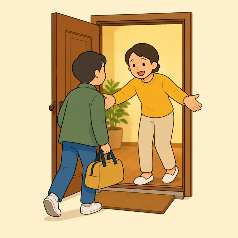 greet（迎える・verb）の覚え方イラスト