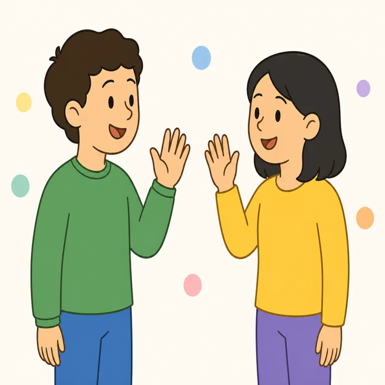greeting（挨拶・名詞）の覚え方イラスト — greeting はまず動詞 greet「挨拶する」を知っていると入りやすく、-ing で「挨拶すること／そのやり取り」という名詞になった形です
